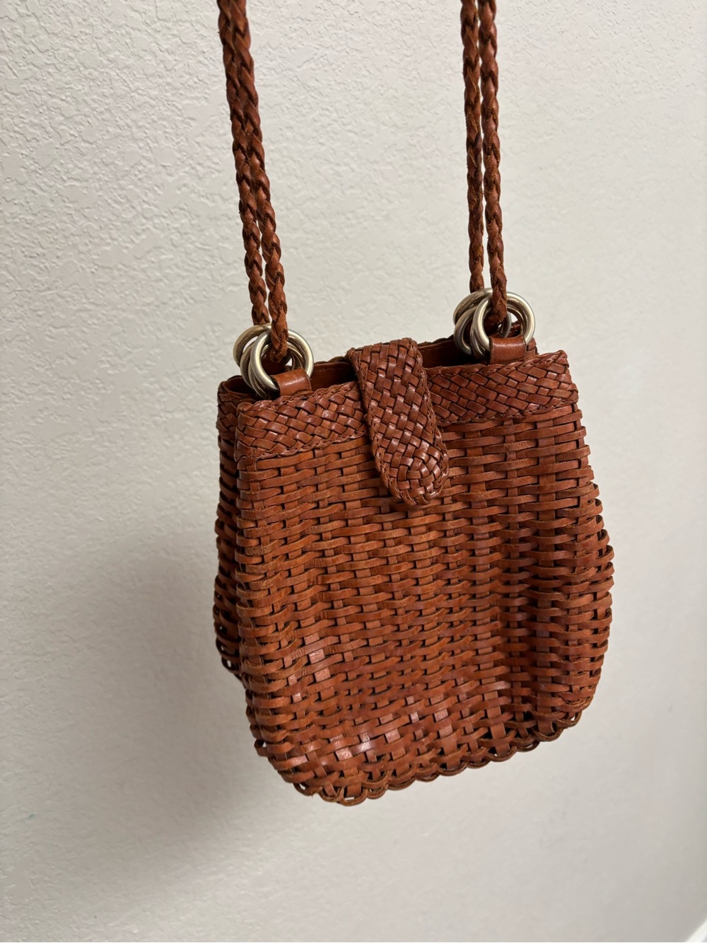 CEM / Vintage Brown Leather Woven Crossbody Bag Purse